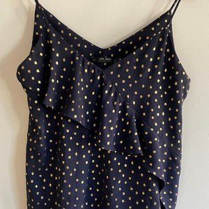 Navy/Gold Metallic Polka-Dot Ruffled Top